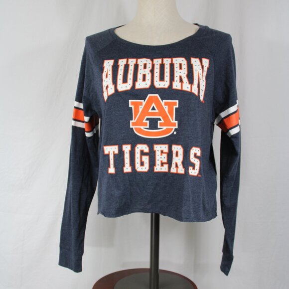 Auburn Tigers AU Colosseum Blue Crop Rhinestone Jeweled LS Shirt Women's M NEW - Picture 3 of 7